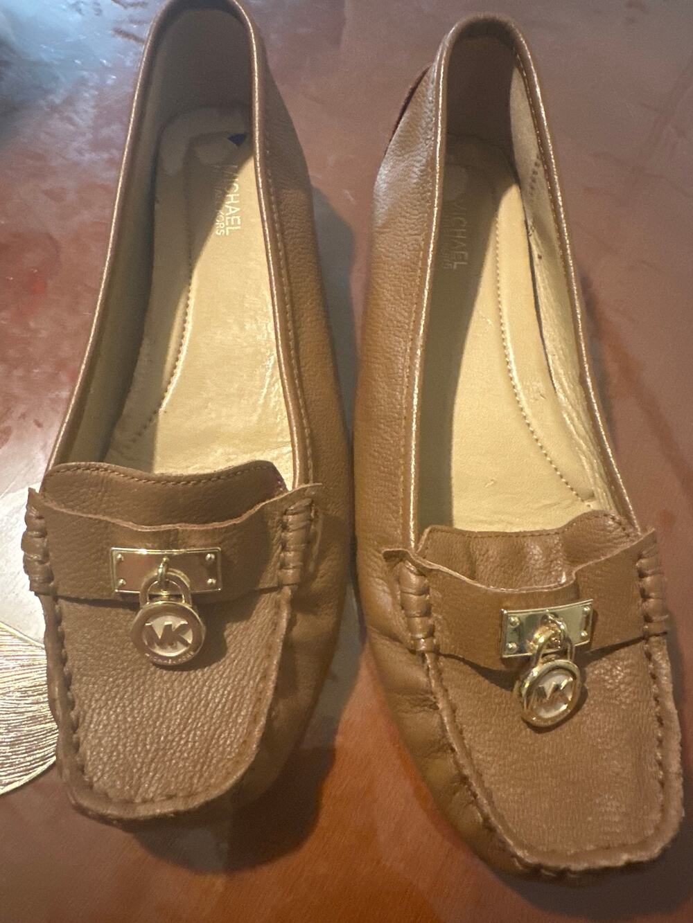 Michael Kors Hamilton Taupe Leather Padlock Loafer Flats